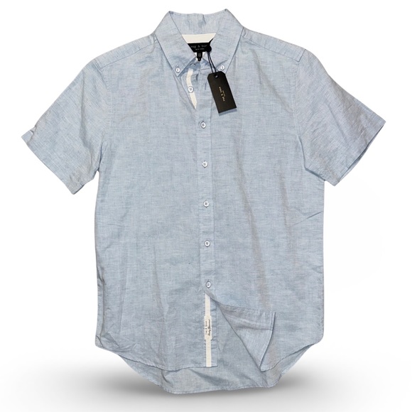Rag & Bone New York Smith Shirt Light Blue Linen Blend - Picture 5 of 5